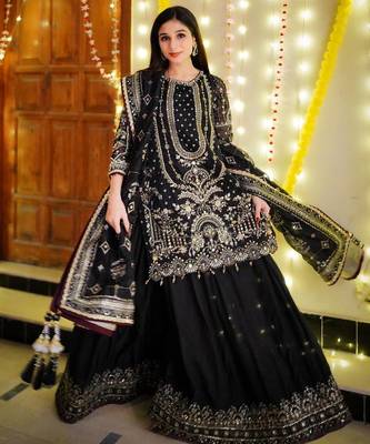 Black Color  Embroidery Sequence Work Faux Georgette Salwar Suit 1