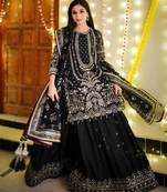 Black Color  Embroidery Sequence Work Faux Georgette Salwar Suit
