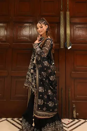 Black Color  Embroidery Sequence Work Faux Georgette Salwar Suit