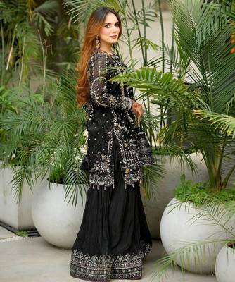Black Color  Embroidery Sequence Work Faux Georgette Salwar Suit 3