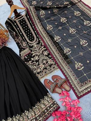Black Color  Embroidery Sequence Work Faux Georgette Salwar Suit 5