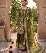 Green Color  Embroidery Sequence Work Faux Georgette Salwar Suit