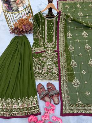 Green Color  Embroidery Sequence Work Faux Georgette Salwar Suit 3