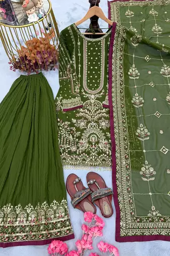 Green Color  Embroidery Sequence Work Faux Georgette Salwar Suit