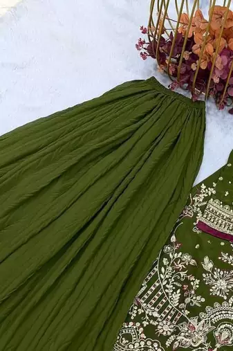 Green Color  Embroidery Sequence Work Faux Georgette Salwar Suit