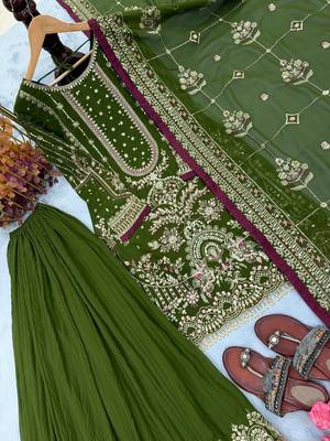 Green Color  Embroidery Sequence Work Faux Georgette Salwar Suit 5