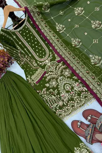 Green Color  Embroidery Sequence Work Faux Georgette Salwar Suit