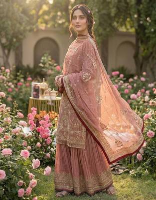 Light Pink Color  Embroidery Sequence Work Faux Georgette Salwar Suit 1