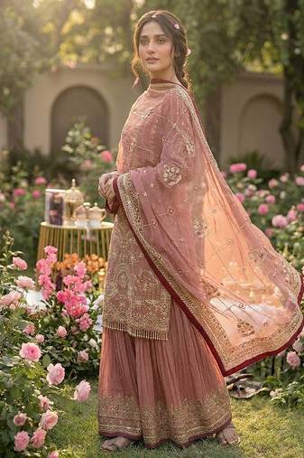 Light Pink Color  Embroidery Sequence Work Faux Georgette Salwar Suit