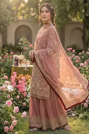 Light Pink Color  Embroidery Sequence Work Faux Georgette Salwar Suit