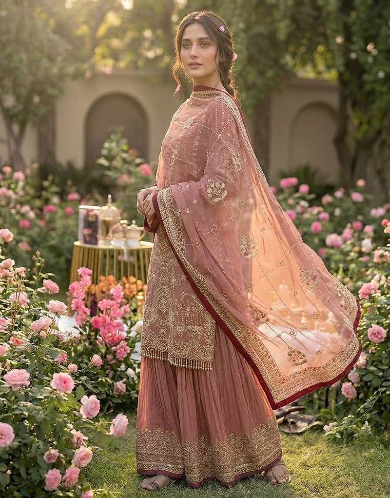 Light Pink Color  Embroidery Sequence Work Faux Georgette Salwar Suit
