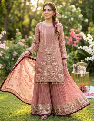 Light Pink Color  Embroidery Sequence Work Faux Georgette Salwar Suit 2