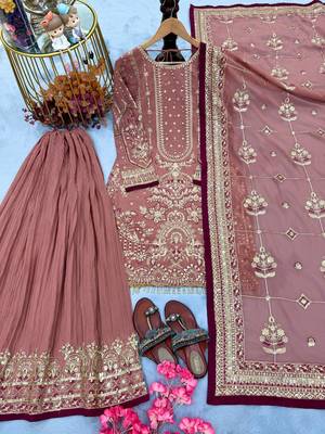 Light Pink Color  Embroidery Sequence Work Faux Georgette Salwar Suit 3