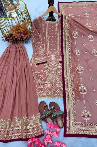 Light Pink Color  Embroidery Sequence Work Faux Georgette Salwar Suit