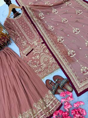 Light Pink Color  Embroidery Sequence Work Faux Georgette Salwar Suit 4