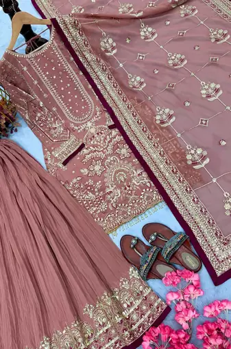 Light Pink Color  Embroidery Sequence Work Faux Georgette Salwar Suit