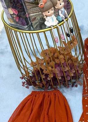 Orange Color  Embroidery Sequence Work Faux Georgette Salwar Suit 3