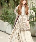 White Color  Embroidery Sequence Work Faux Georgette Salwar Suit