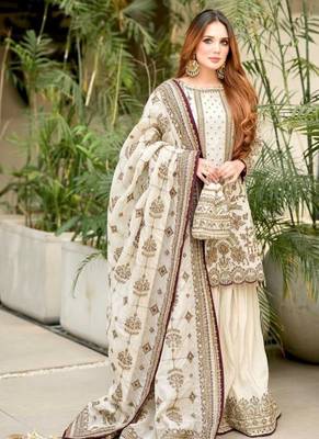 White Color  Embroidery Sequence Work Faux Georgette Salwar Suit 2