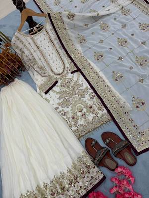 White Color  Embroidery Sequence Work Faux Georgette Salwar Suit 4