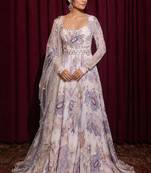 white color digital print with pearl work georgette gown set