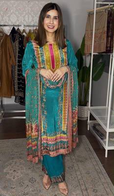 emerald color digital print malai satin kurti palazzo set 1