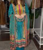 emerald color digital print malai satin kurti palazzo set