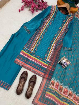 emerald color digital print malai satin kurti palazzo set 2