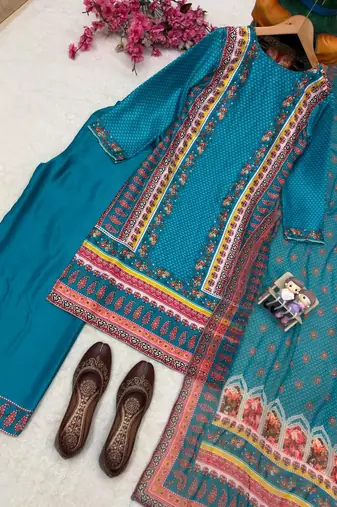 emerald color digital print malai satin kurti palazzo set