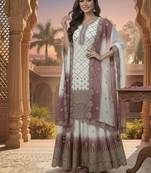 White And Pink Color Embroidery Sequence Work Georgette Salwar Suit