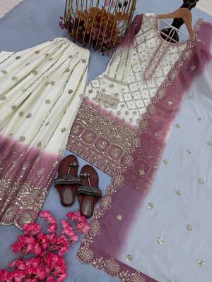 White And Pink Color Embroidery Sequence Work Georgette Salwar Suit 3
