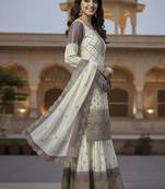 White And Purple Color Embroidery Sequence Work Georgette Salwar Suit