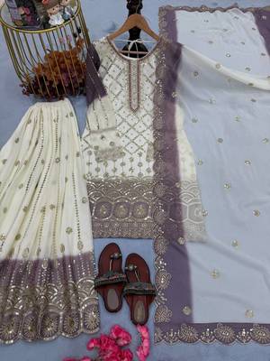 White And Purple Color Embroidery Sequence Work Georgette Salwar Suit 3