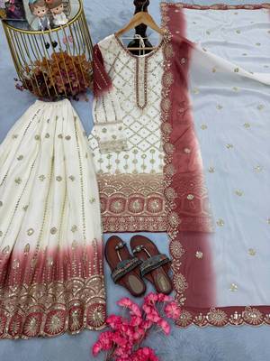 White And red Color Embroidery Sequence Work Georgette Salwar Suit 3