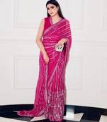 Rani pink georgette sequins thread & dori work saree with unstitched japan satin blouse