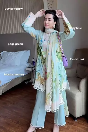 sky blue color digital print cotton kurti palazzo set