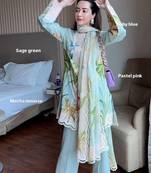 sky blue color digital print cotton kurti palazzo set