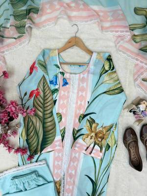 sky blue color digital print cotton kurti palazzo set 2