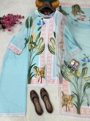 sky blue color digital print cotton kurti palazzo set 5