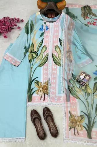 sky blue color digital print cotton kurti palazzo set