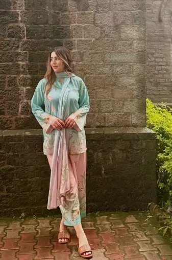 sky blue color digital print cotton kurti palazzo set