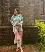 sky blue color digital print cotton kurti palazzo set