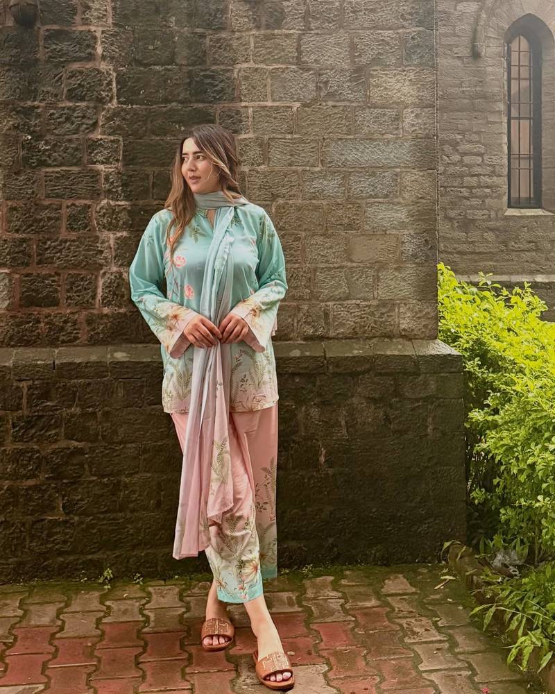 sky blue color digital print cotton kurti palazzo set