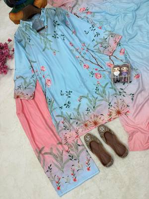 sky blue color digital print cotton kurti palazzo set 2