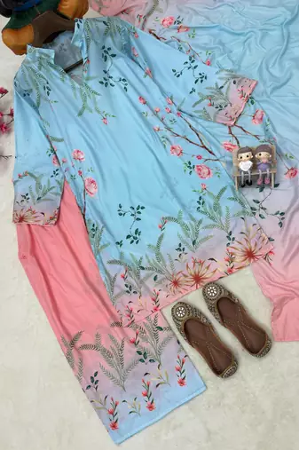 sky blue color digital print cotton kurti palazzo set