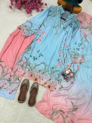 sky blue color digital print cotton kurti palazzo set 3