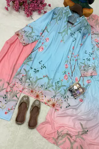 sky blue color digital print cotton kurti palazzo set