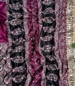 Wine Ajarak Print And Real Mirror Work Silk Blend Saree