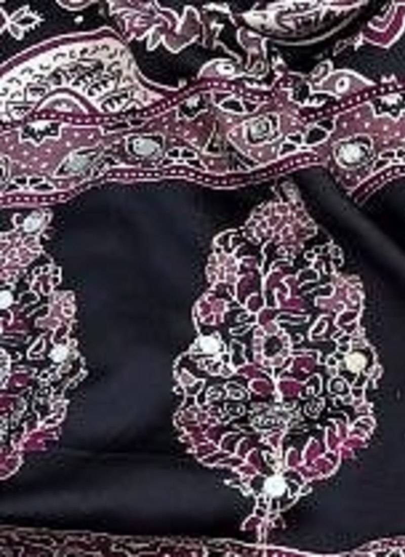 Wine Ajarak Print And Real Mirror Work Silk Blend Saree