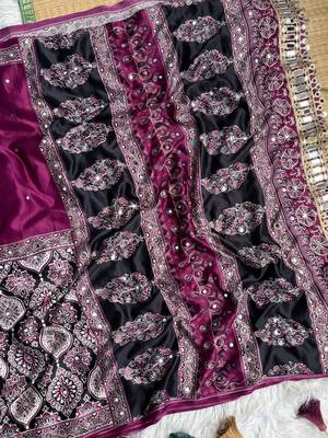 Wine Ajarak Print And Real Mirror Work Silk Blend Saree 3
